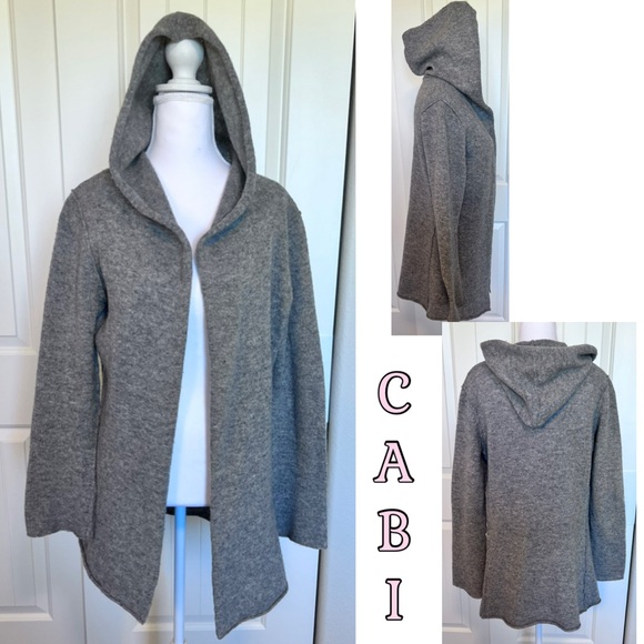 CAbi Sweaters - Cabi 100% Lambswool Hooded Open Cardigan Sweater Sz Medium Gray Lagenlook